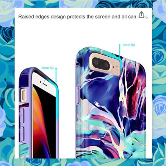 IPhone 8 Plus Holographic Purple Marble Case with Matching Phone Ring Holder - Picture 4 of 12